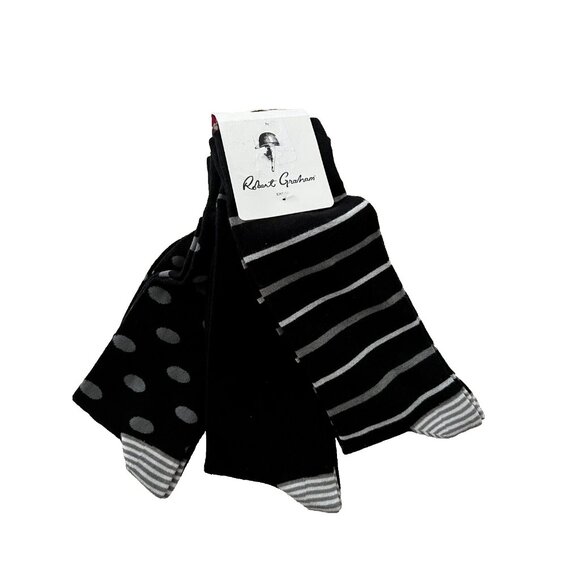 Robert Graham Black 3-Pack Pattern Crew Socks One Size - Picture 2 of 2